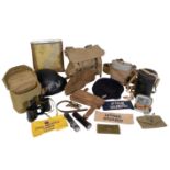 COLLECTION OF ARP INSIGNIA, EQUIPMENT FIRE WARDENS HELMET AND ARMY EQUIPMENT