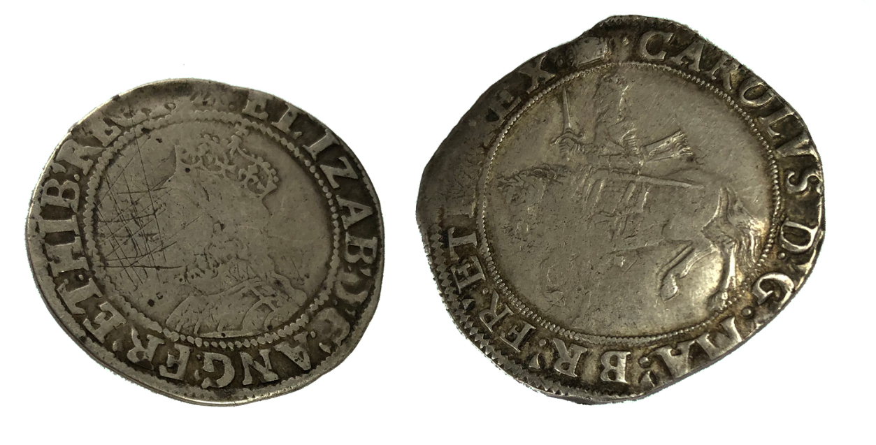 CHARLES I HALF CROWN AND ELIZABETH I SHILLING