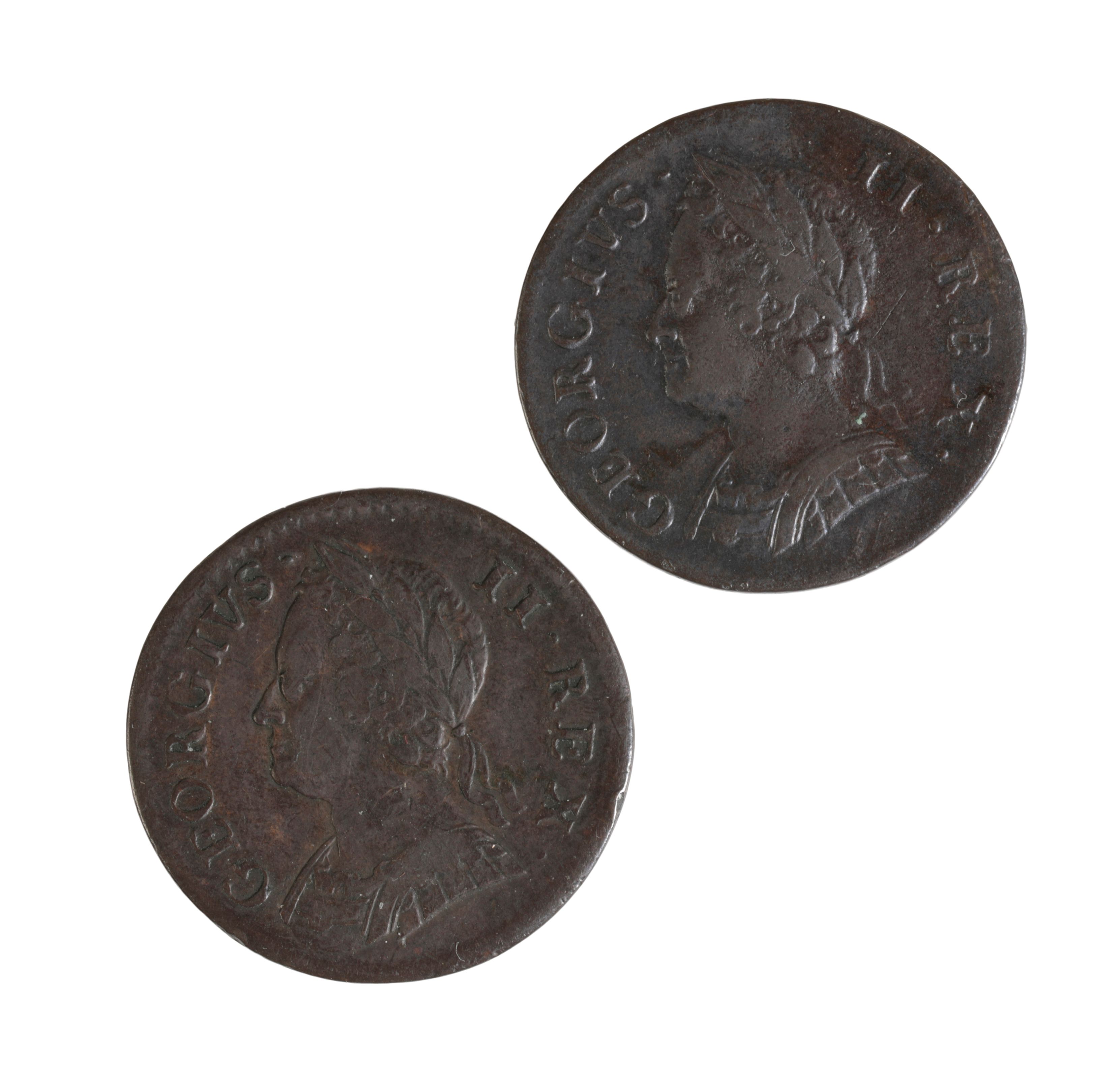 TWO 1754 GEORGE II FARTHINGS