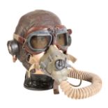 ROYAL AIR FORCE WWII 'C' TYPE FLYING HELMET WITH GOGGLES AND OXYGEN MASK