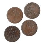 FOUR GEORGE III FARTHINGS