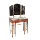 A SECESSIONIST STYLE NARROW BRASS AND STAINED HARDWOOD DRESSING TABLE