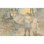 HANS WEBER-FURER (1882-1941) An illustration of two children and an owl in a woodland landscape