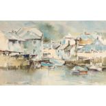 *ALAN SIMPSON (1941-2007) Harbour with buildings and boats