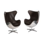 A PAIR OF 'AVIATOR' CHROME AND LEATHER 'EGG' CHAIRS