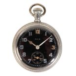 ELGIN NICKEL PLATED GENTLEMAN'S MILITARY POCKET WATCH