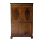 AN EDWARDIAN SHERATON REVIVAL INLAID MAHOGANY WARDROBE