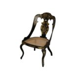 **LOT WITHDRAWN** A VICTORIAN EBONISED AND MOTHER OF PEARL INLAID BEDROOM CHAIR