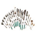 A LARGE COLLECTION OF MIXED SILVER PLATED FLATWARE,