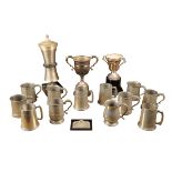A COLLECTION OF COMMEMORATIVE PEWTER SAILING TROPHIES,