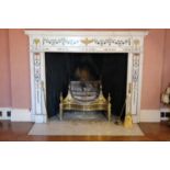 A GEORGE III NEO-CLASSICAL BRASS AND CAST METAL FIRE GRATE