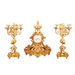 A LOUIS XV STYLE GILT METAL GARNITURE DU CHEMINEE,