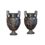 A PAIR OF EMPIRE BRONZE URNS,