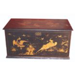 A GEORGE II BLACK JAPANNED CHINOISERIE COFFER