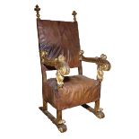 A RENAISSANCE STYLE WALNUT AND PARCEL GILT THRONE CHAIR, LATE 19TH CENTURY