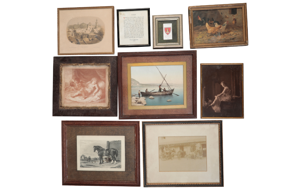 A SMALL QUANTITY OF ASSORTED PICTURES, PRINTS AND FRAMES,