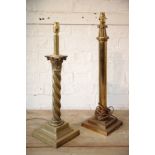 TWO BRASS COLUMNAR TABLE LAMPS,
