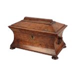 A WILLIAM IV BURR WALNUT TEA CADDY,