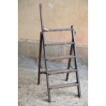 A VICTORIAN ELM FOLDING STEP LADDER,