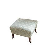 A LATE VICTORIAN OR EDWARDIAN UPHOLSTERED STOOL, BY HOWARD & SONS,