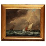 DUTCH SCHOOL, 18TH/19TH CENTURY A small sailing boat and Men o'War in a stiff breeze