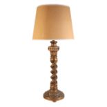 A CARVED AND GILTWOOD TABLE LAMP, IN GOTHIC STYLE,
