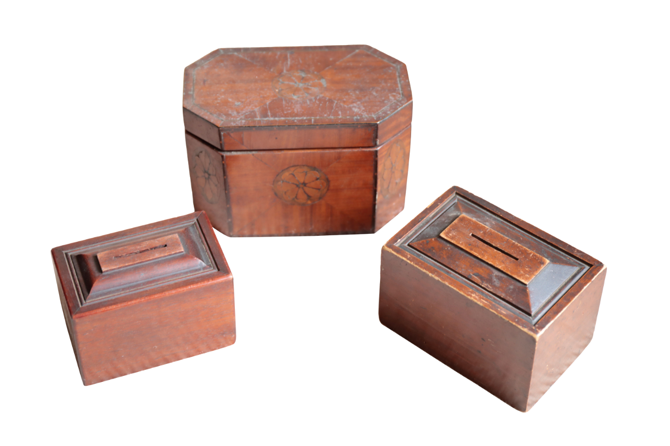 A GEORGE III SATINWOOD AND MARQUETRY TEA CADDY, - Image 2 of 2