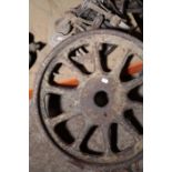 A QUANTITY OF IRON-MOUNTED CASTOR WHEELS,