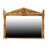 A GEORGE IV CARVED AND GILTWOOD FRAMED OVERMANTEL MIRROR,