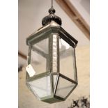A METAL AND GLAZED CEILING LANTERN,
