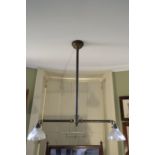 A VICTORIAN BRASS TWIN LIGHT CEILING GASOLIER,