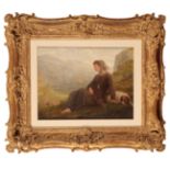 ANTONY SERRES (1828-1898) A shepherdess at rest, her dog beside her