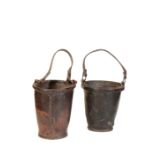 TWO VICTORIAN STUDDED LEATHER FIRE BUCKETS,