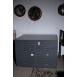 A GREY PAINTED WOOD PLAN OR PRINT CHEST,