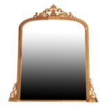 A VICTORIAN CARVED AND GILTWOOD FRAMED OVERMANTEL MIRROR,