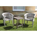 A PAIR OF TEAK GARDEN ELBOW CHAIRS,