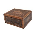 A GEORGE III WALNUT AND MARQUETRY WORKBOX,