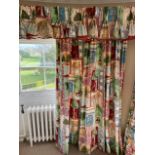 THREE PAIRS OF PRINTED COTTON CURTAINS, WITH THREE PELMETS EN SUITE,