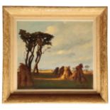 FRENCH SCHOOL, 20TH CENTURY Stooks and trees in a landscape