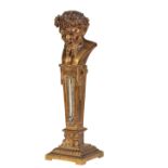 A FRENCH GILT BRONZE TABLE THERMOMETER CAST AS A HERM,