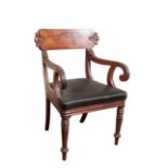 A FINE GEORGE IV MAHOGANY LIBRARY ELBOW CHAIR, ATTRIBUTABLE TO GILLOWS,