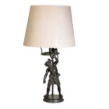 A NEAPOLITAN PATINATED BRONZE FIGURAL TABLE LAMP, PROBABLY BY CHIURAZZI & FILS,