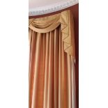 THREE PAIRS OF COTTON CURTAINS, WITH THREE PELMETS EN-SUITE,