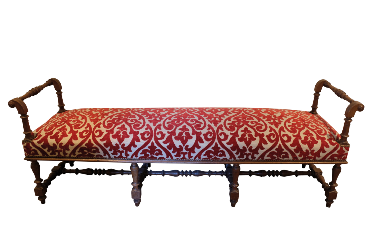 A VICTORIAN OAK AND UPHOLSTERED WINDOW SEAT, - Image 2 of 2