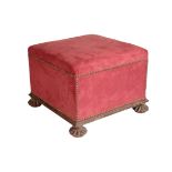 A GEORGE IV ROSEWOOD AND UPHOLSTERED STOOL, PROBABLY BY GILLOWS,