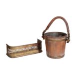 A VICTORIAN OAK AND BRASS BOUND COAL BUCKET,