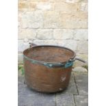 A VICTORIAN WROUGHT IRON MOUNTED COPPER BASIN,