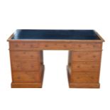 A VICTORIAN HARDWOOD PEDESTAL DESK,