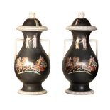 A PAIR OF LARGE VICTORIAN GLAZED CERAMIC VASES IN 'GRECIAN' TASTE, PROBABLY BY SAMUEL ALCOCK &...