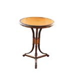 A VICTORIAN AMBOYNA, EBONISED AND PARCEL GILT OCCASIONAL TABLE IN AESTHETIC STYLE, POSSIBLY BY...